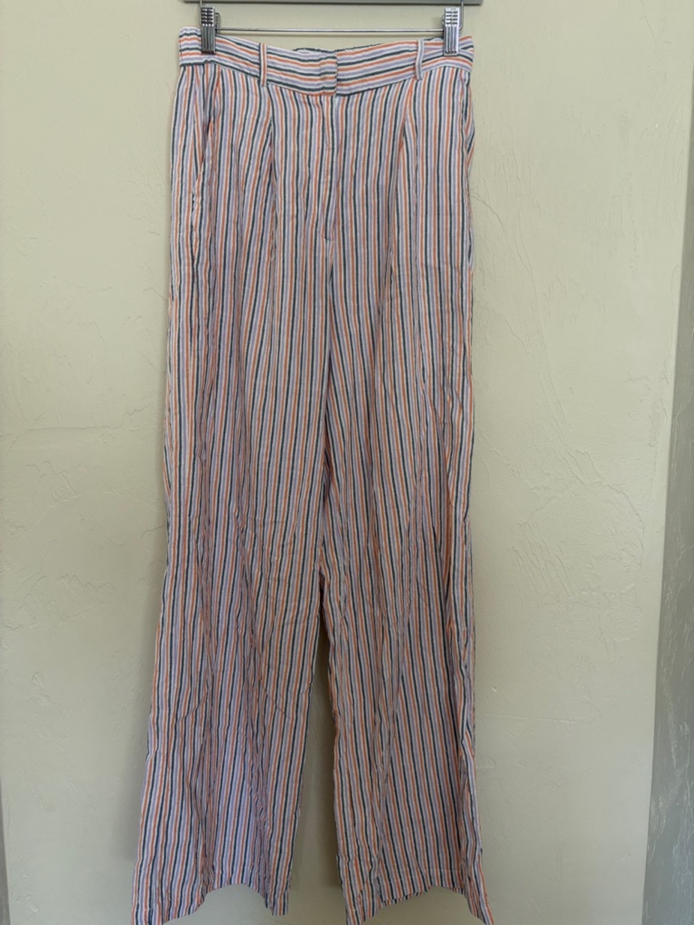 Frnch Paris Striped Wide-Leg Linen Blend Pants. Excellent Condition!